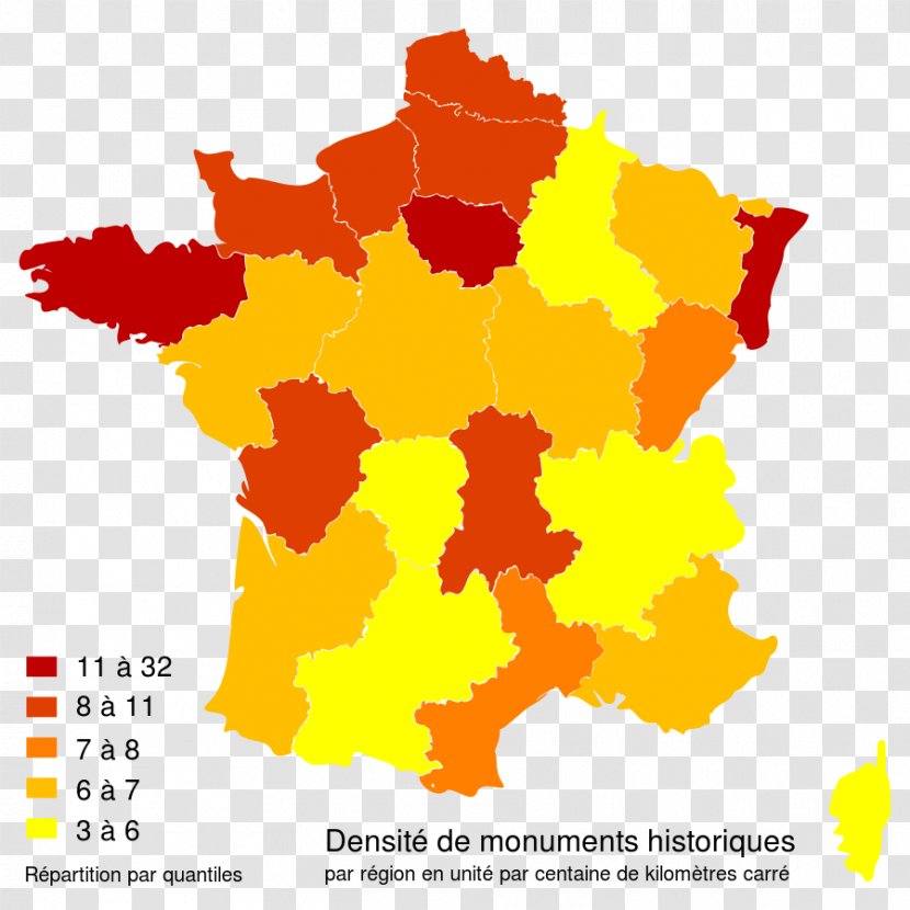 Regions Of France Map Departments - Yellow Transparent PNG