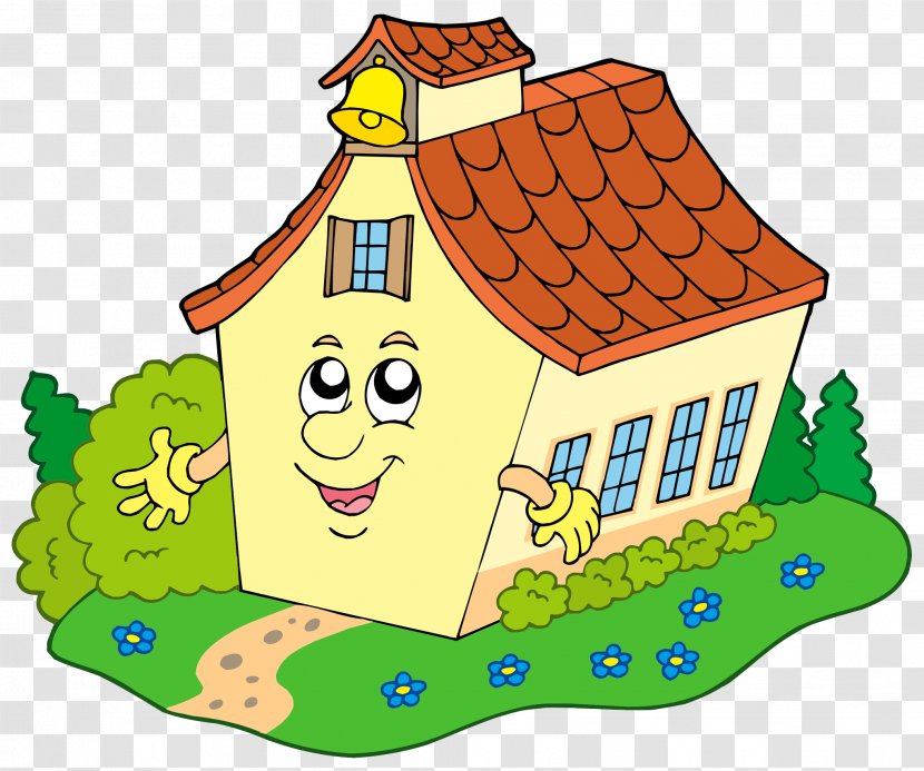 School Building Cartoon Royalty-free - The House Villain In Grass Transparent PNG