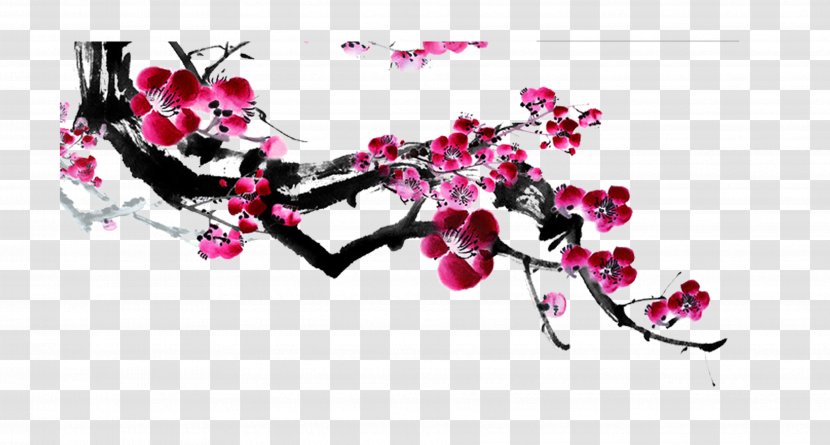 Harbin Ink Wash Painting Budaya Tionghoa Shan Shui - Plum Flower Transparent PNG