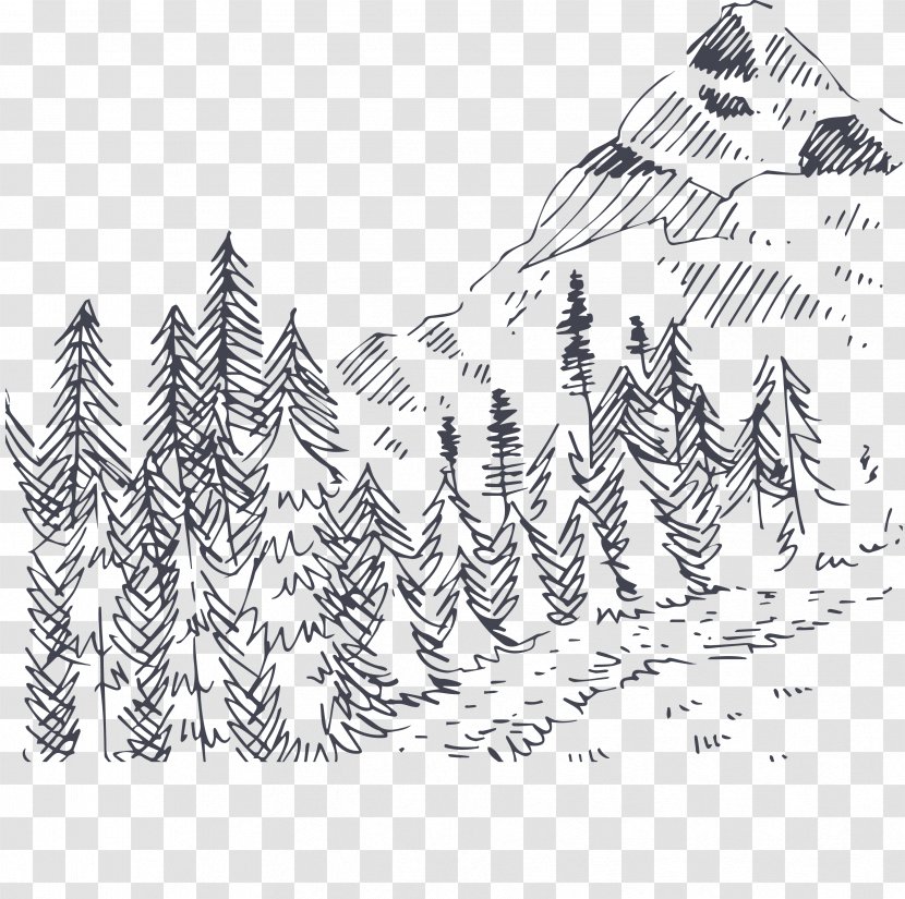 Euclidean Vector Download Landscape - Monochrome Photography - Hand-painted Mountain Transparent PNG