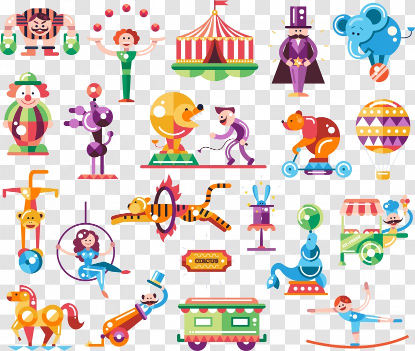 Flat Design Circus Carnival Illustration - Point - Fashion Elements Vector Material, Transparent PNG