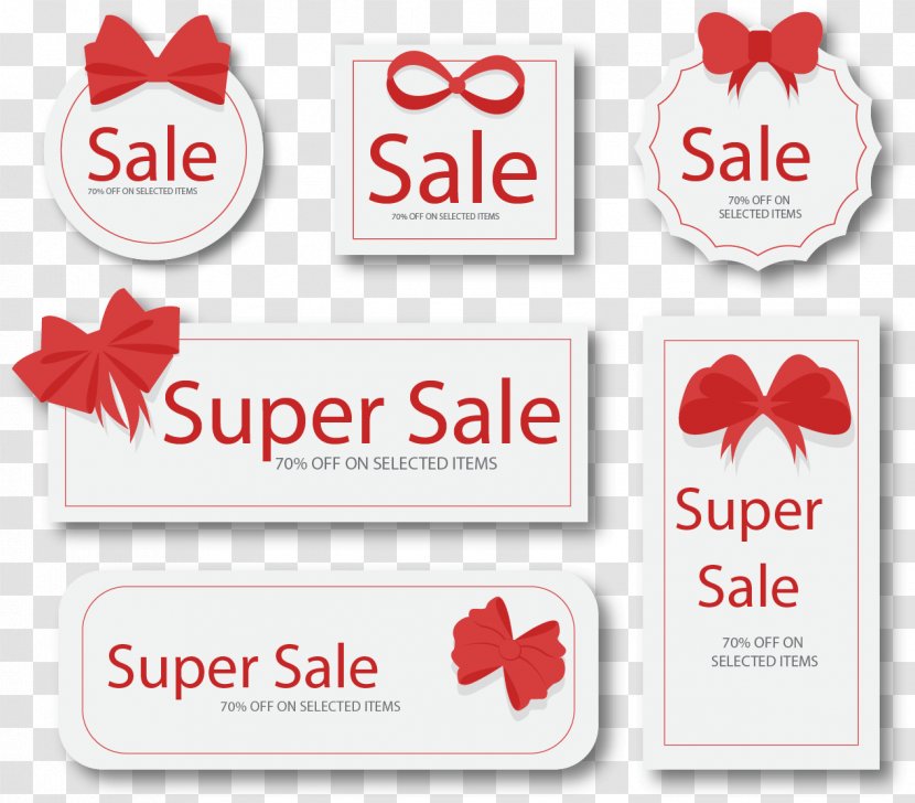 Sticker Red Web Banner Label - Vector Hand-drawn Bow Tag Transparent PNG