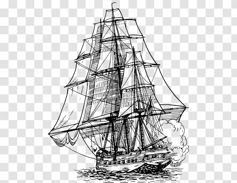 Frigate Drawing Vector Graphics Clip Art Image - Black And White - Mammoth Skeleton Diagram Transparent PNG