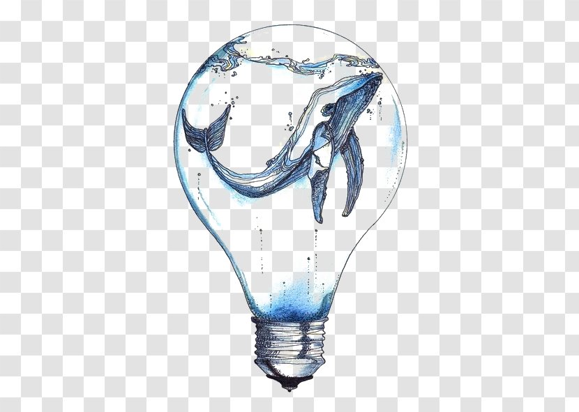 Incandescent Light Bulb Whale Drawing Tattoo - Sticker - Creative Transparent PNG