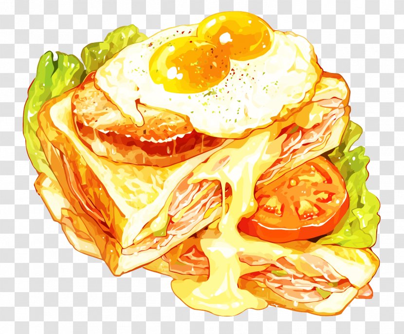 Breakfast Cheese Sandwich Omelette Food Illustration - Grilling - Vector Transparent PNG