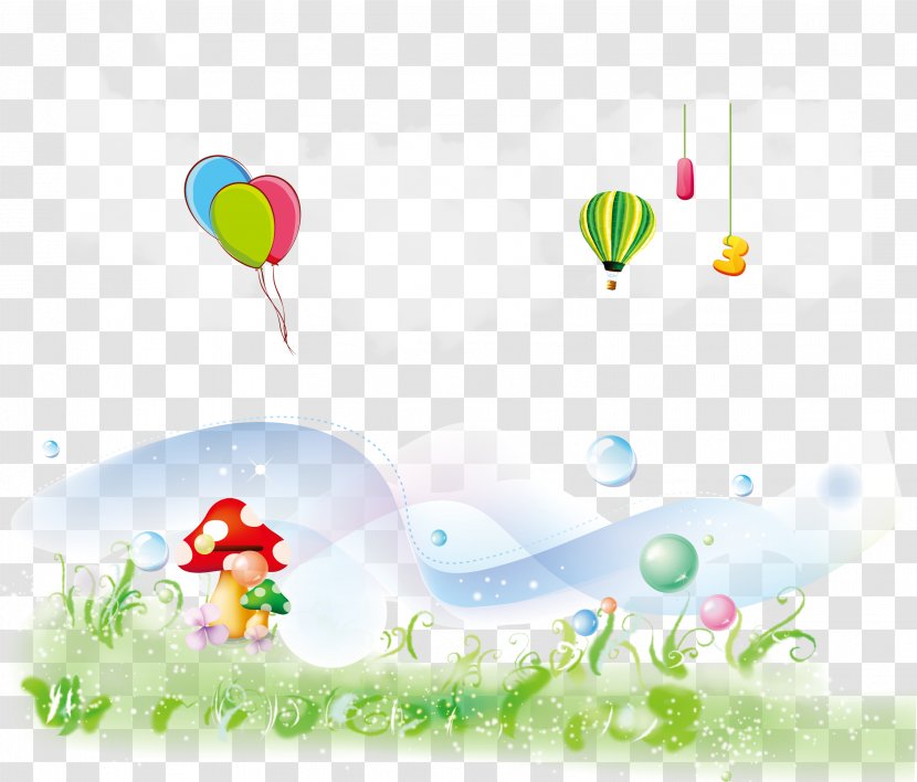 Mushroom Bubble Designer Balloon Graphic Design - Sky - Creative Cloud Green Grass Background Transparent PNG