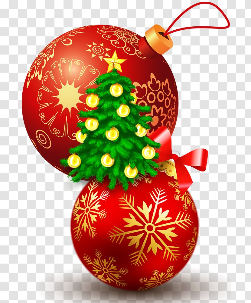 Christmas Ornament Decoration Card New Year - Fruit - Tree Ball And Red Gift Printing Transparent PNG