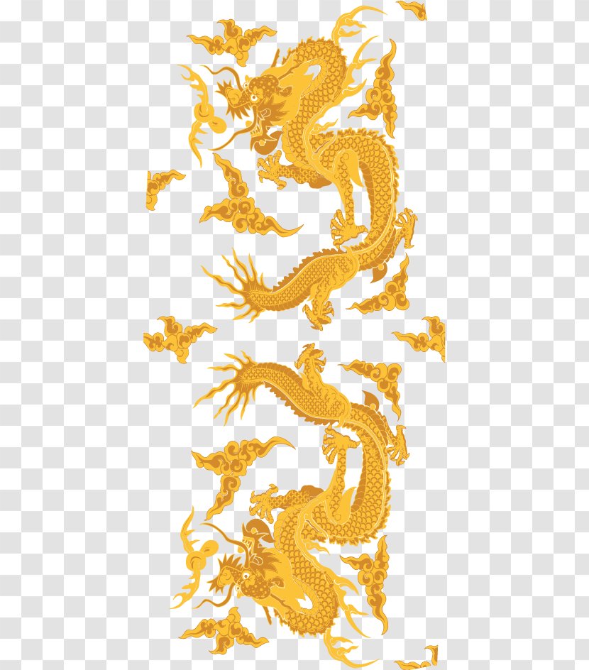 Chinese Dragon Classical - Yellow - Vector Painted Golden Transparent PNG