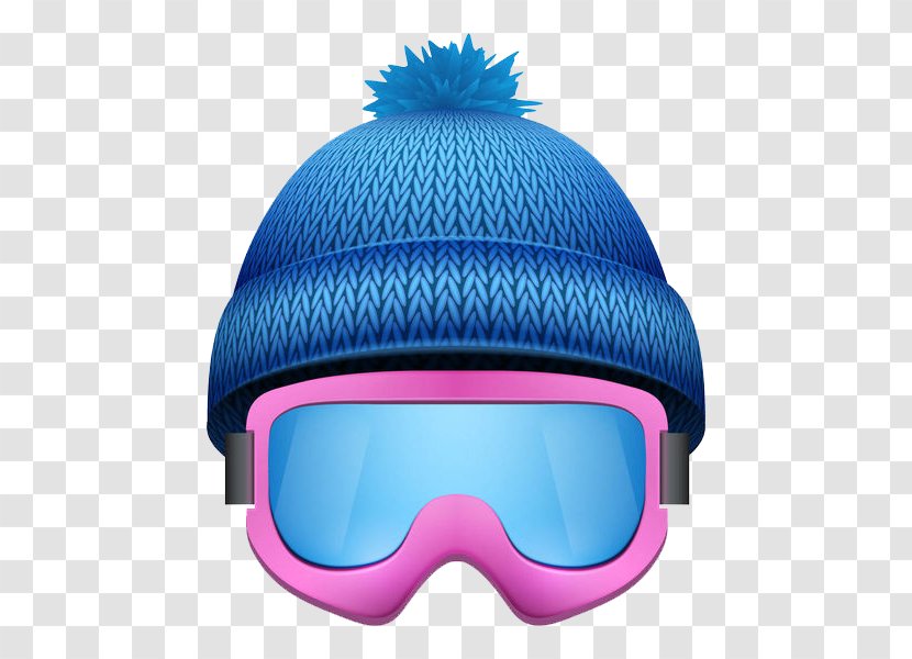 Skiing Goggles Stock Illustration - Eyewear - Blue Wool Ski Cap Transparent PNG