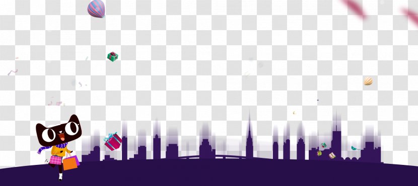 Cartoon Gratis Illustration - Purple - Dream Flat Cat City Day Transparent PNG