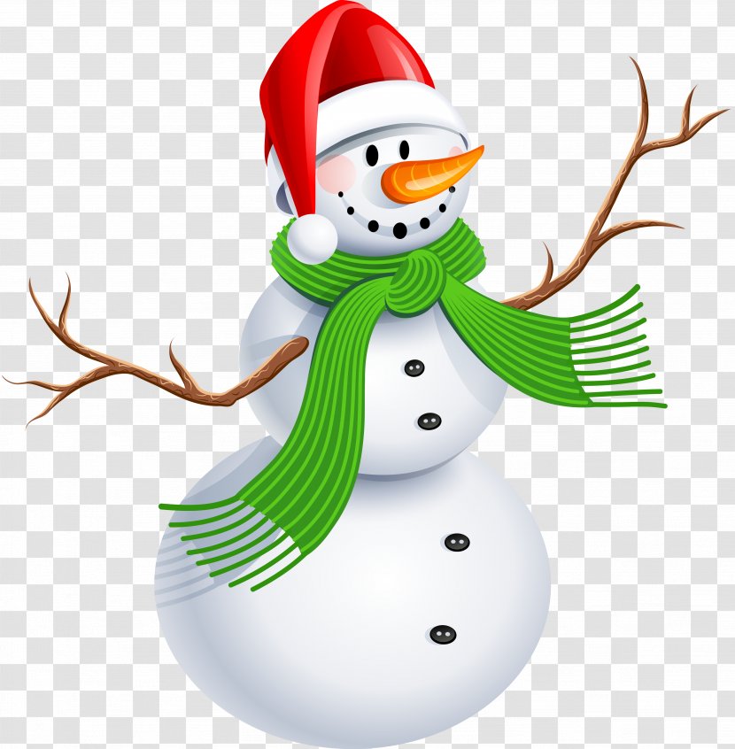 Snowman Christmas Ornament Decoration - Drawing - With Green Scarf Clipart Picture Transparent PNG