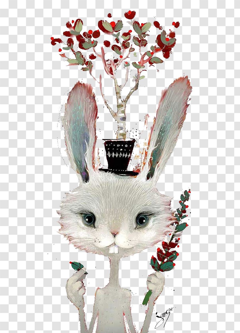 Illustrator Illustration - Floral Design - Rabbit Transparent PNG