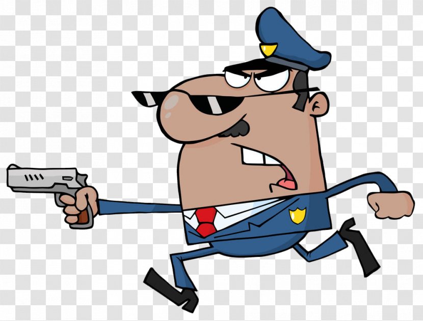 Police Officer Cartoon Firearm - Car - A Policeman Wearing Blue Hat Transparent PNG