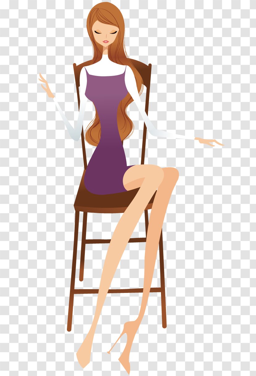 Woman Sitting Stool - Cartoon - On A Transparent PNG