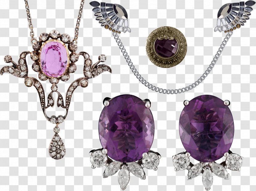 Amethyst Gemstone Diamond Necklace - Fashion Accessory Transparent PNG