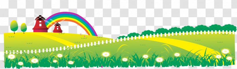 Wallpaper - Grass Family - Beautiful Exquisite Cartoon Flowers Fresh Background Path Rainbow Tree House Transparent PNG