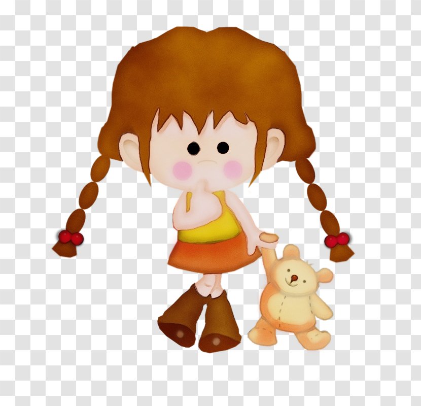 Watercolor Animal - Textile - Brown Hair Doll Transparent PNG