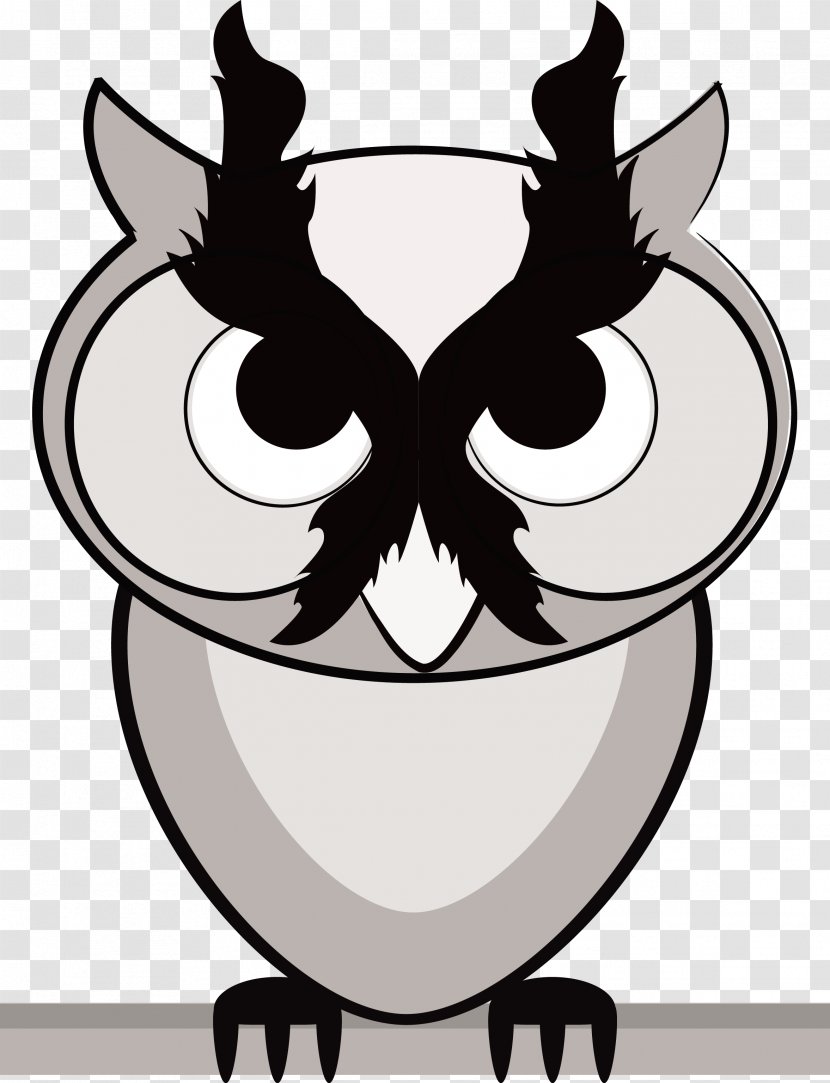 Owl Cartoon Clip Art - Black And White - Grey Vector Transparent PNG