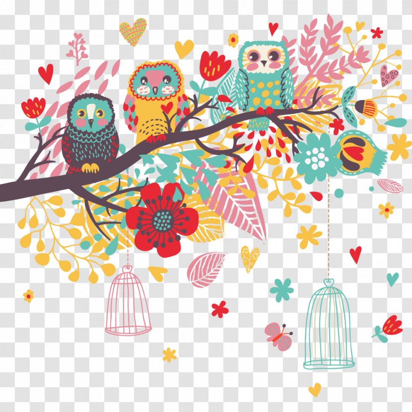 Owl Clip Art Vector Graphics Illustration - Wall Sticker - Decorative Bird Cages Transparent PNG