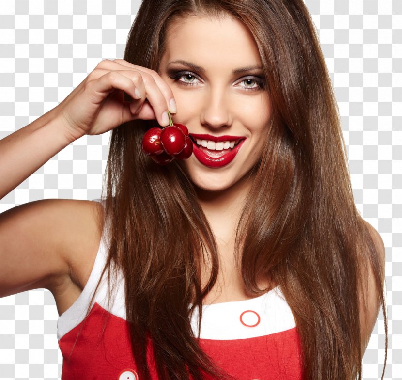 Cherry Model - Brown Hair - Beautiful Models And Fruit Transparent PNG