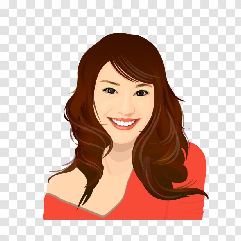 Face Smile - Flower - Vector Long Wavy Red Hair Fashion Woman Transparent PNG