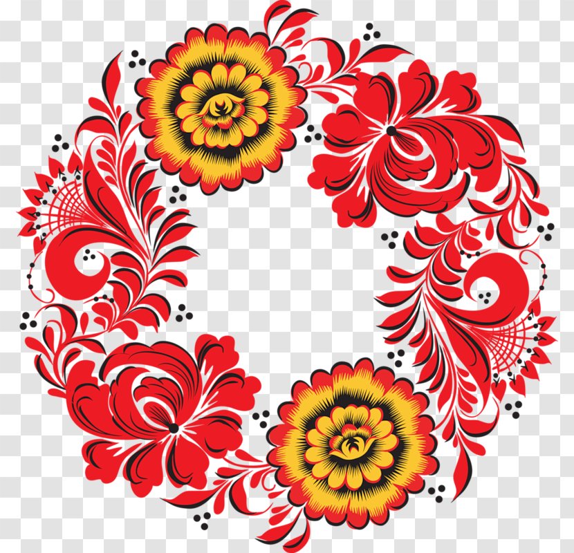 Khokhloma Russia Folk Art - Watercolor Round Transparent PNG