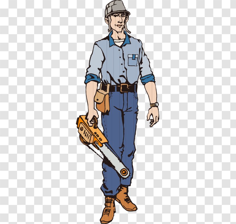 Cartoon Clip Art - Costume - Hand-painted Foreign Men To Take A Chainsaw Transparent PNG