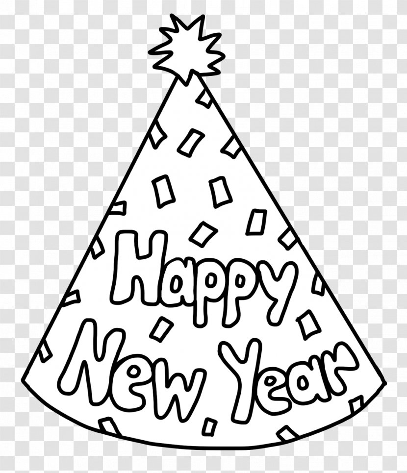 New Year's Day Eve Party Hat Coloring Book - Black And White - Happy Year Transparent PNG