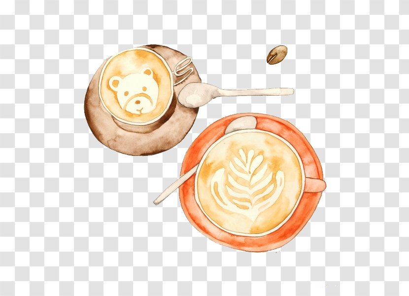 Coffee Latte Cafe Watercolor Painting Illustration - Drawing Transparent PNG