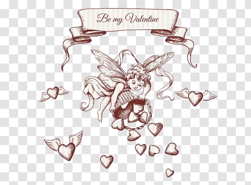 Cupid Drawing Illustration - Cartoon - Red And Brown Sent Love For European Background Material Transparent PNG