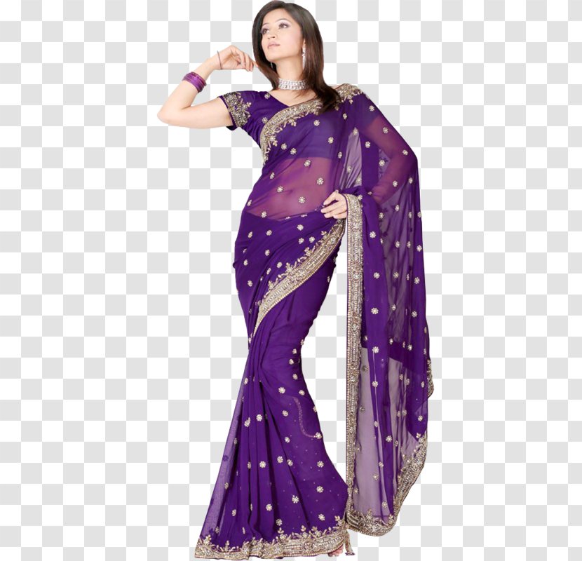 Wedding Sari Georgette Clothing Purple - Fashion Design Transparent PNG