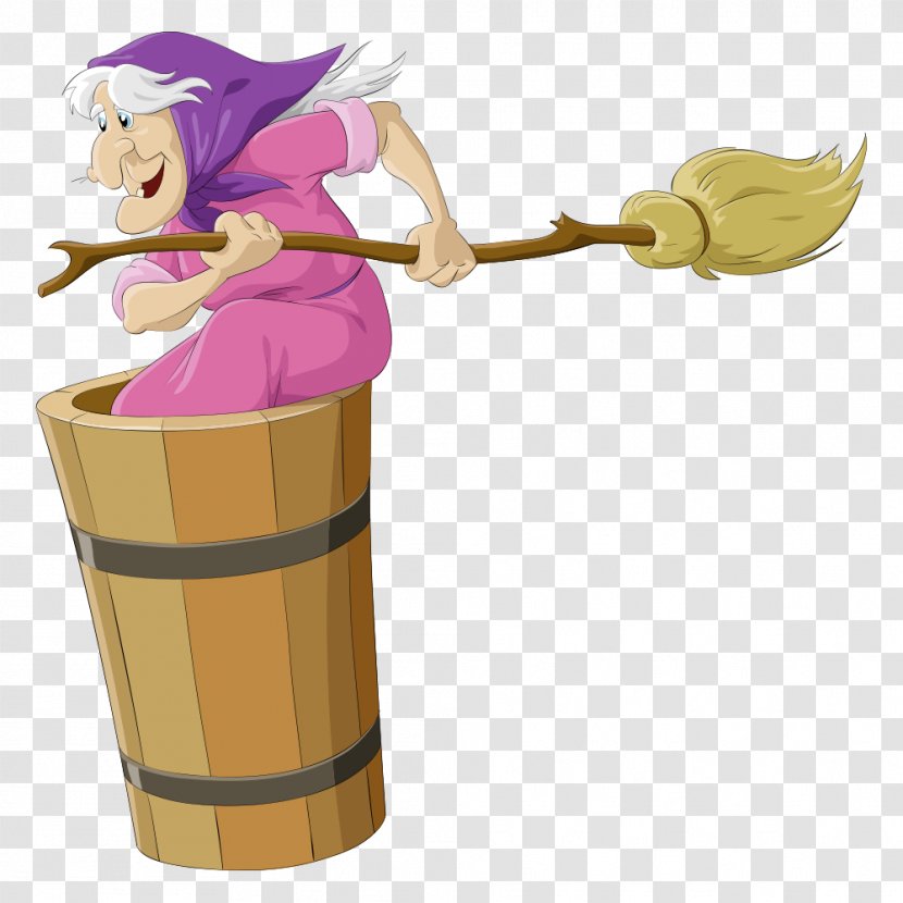Baba Yaga Broom Witchcraft Illustration - Flower - Vector Cartoon Witch Transparent PNG
