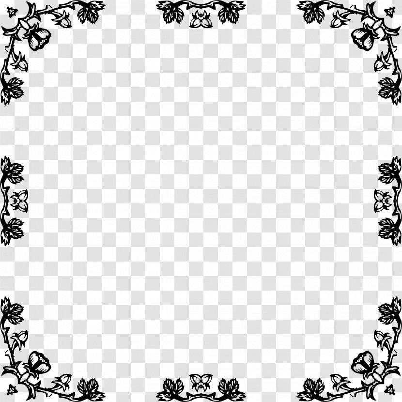 Black And White Picture Frames Rose Clip Art - Floral Design - Border Frame Transparent PNG