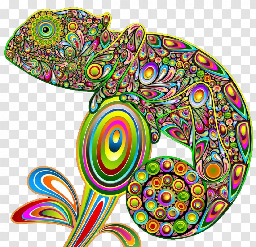 Chameleons Lizard Psychedelic Art Psychedelia - Hand-painted Chameleon Transparent PNG