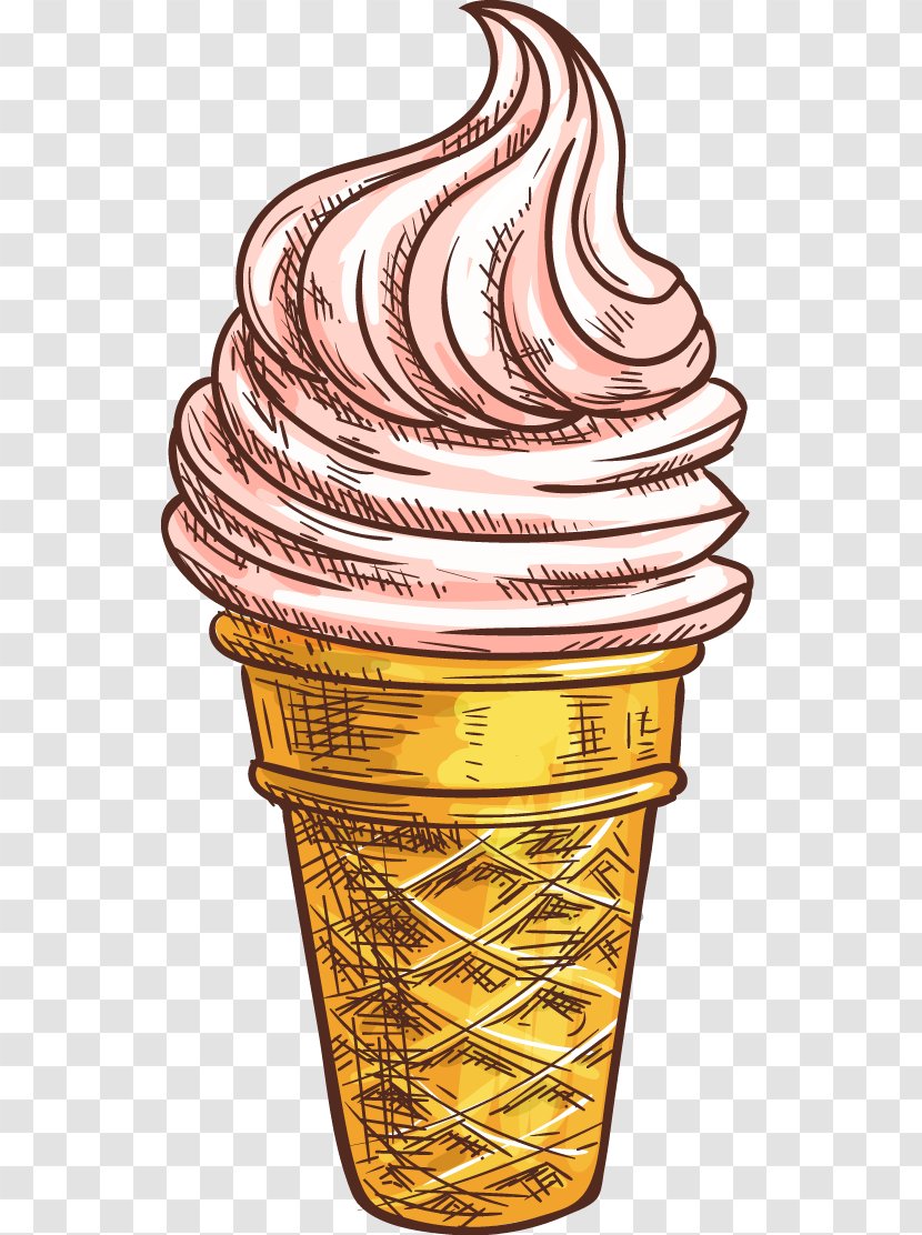 Ice Cream Cone Strawberry Waffle - Vanilla - Hand-painted Creative Transparent PNG