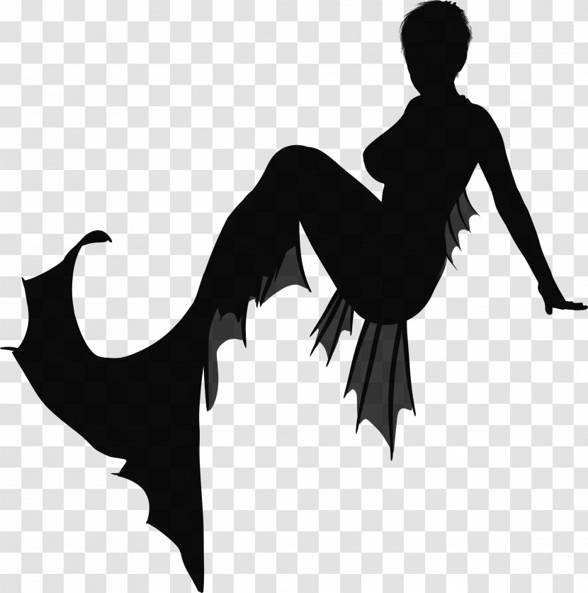 Mermaid Ariel Clip Art - Black - Silhouette Transparent PNG
