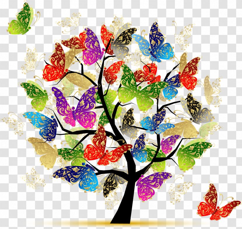 Butterfly Tree Art Clip - Moths And Butterflies - Illustration Daily Life Transparent PNG