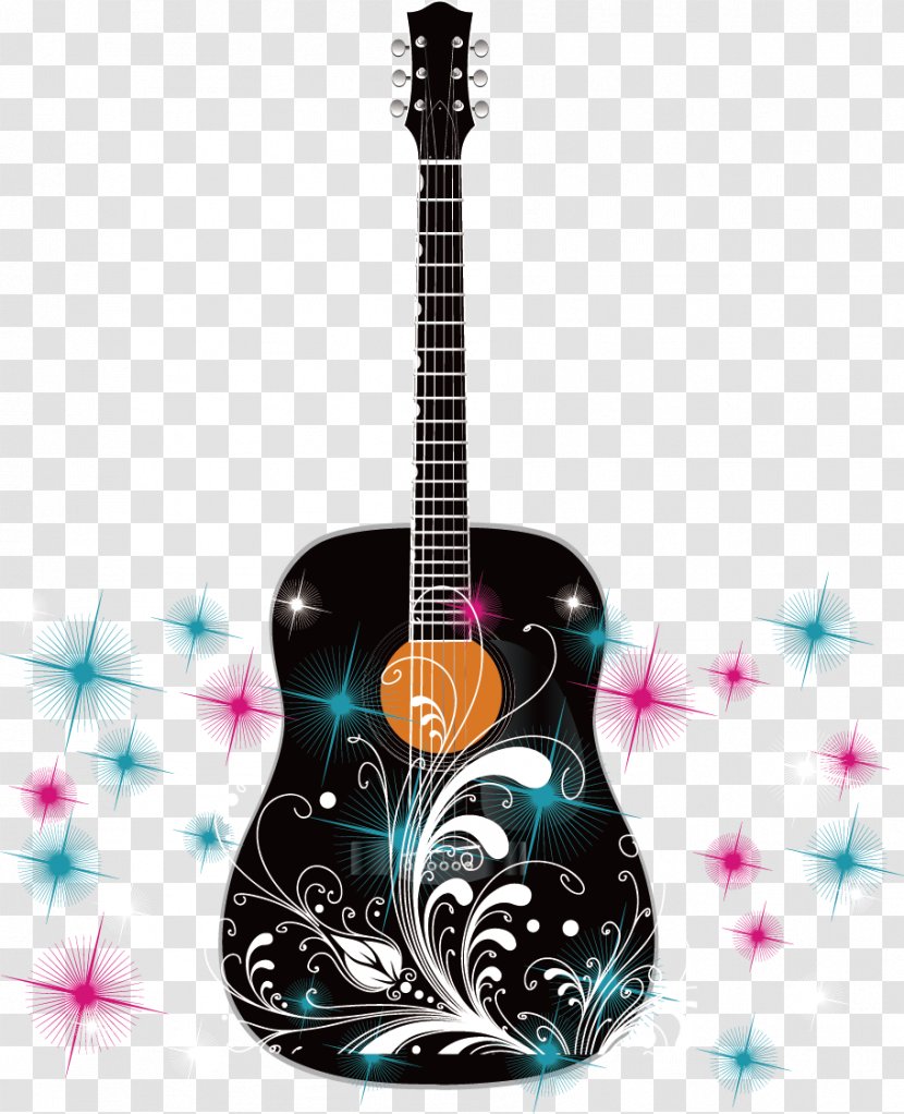 Acoustic Guitar - Acousticelectric - Vector Color Stars Transparent PNG