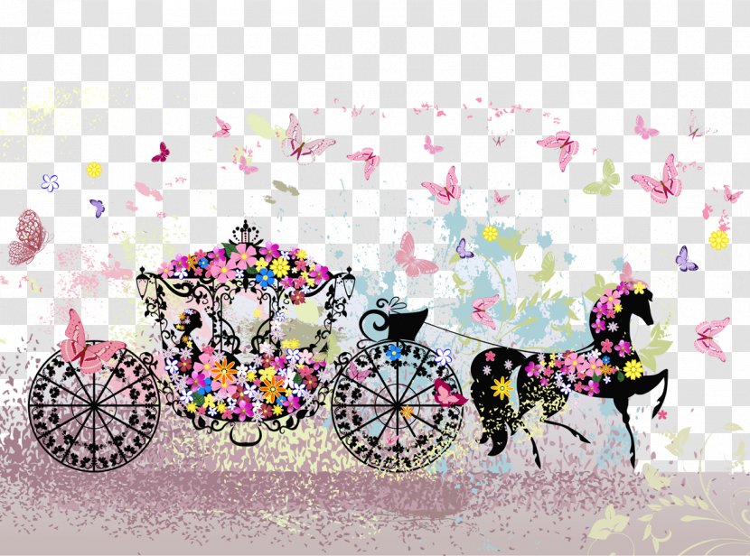 Carriage Stock Photography Clip Art - Hand-painted Flowers Wedding Butterfly Transparent PNG