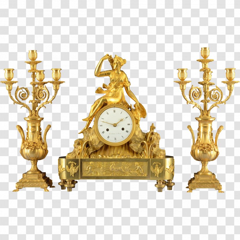 Mantel Clock Garniture Antique Gilding - Marble - Three-piece Transparent PNG