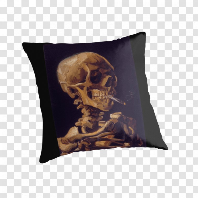 Skull Of A Skeleton With Burning Cigarette Van Gogh Museum Flowering Garden - Vincent - Pillow Fight Transparent PNG
