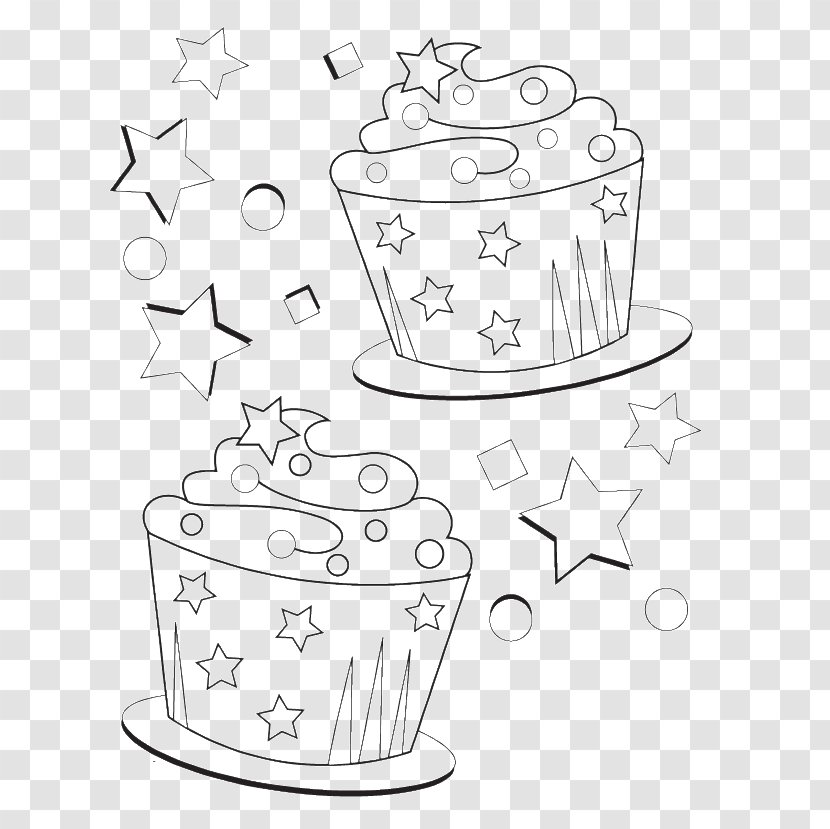 Cupcake Coloring Book Birthday Cake Muffin - Black And White Transparent PNG