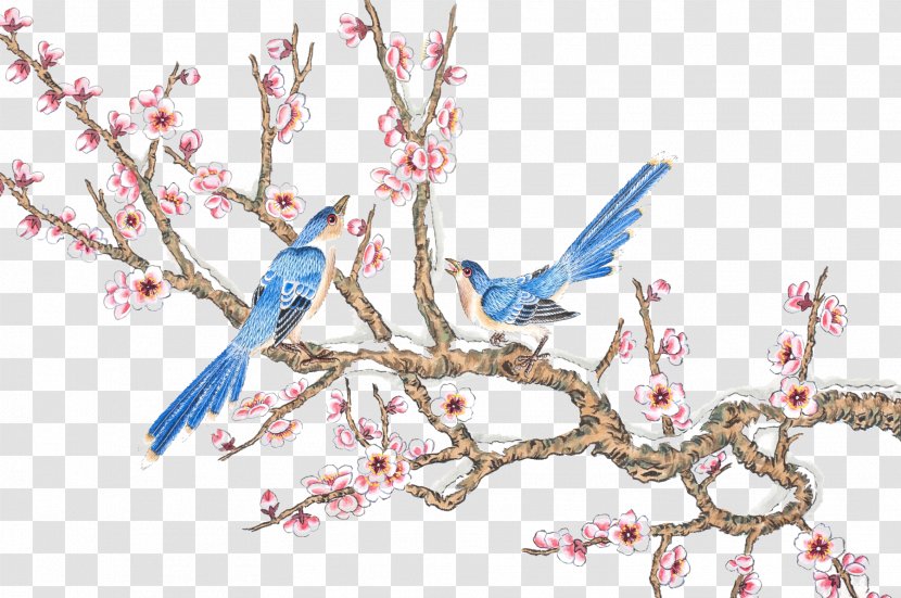 Bird-and-flower Painting Chinese Ink Wash Illustration - Tree - Plum Impressionistic Transparent PNG