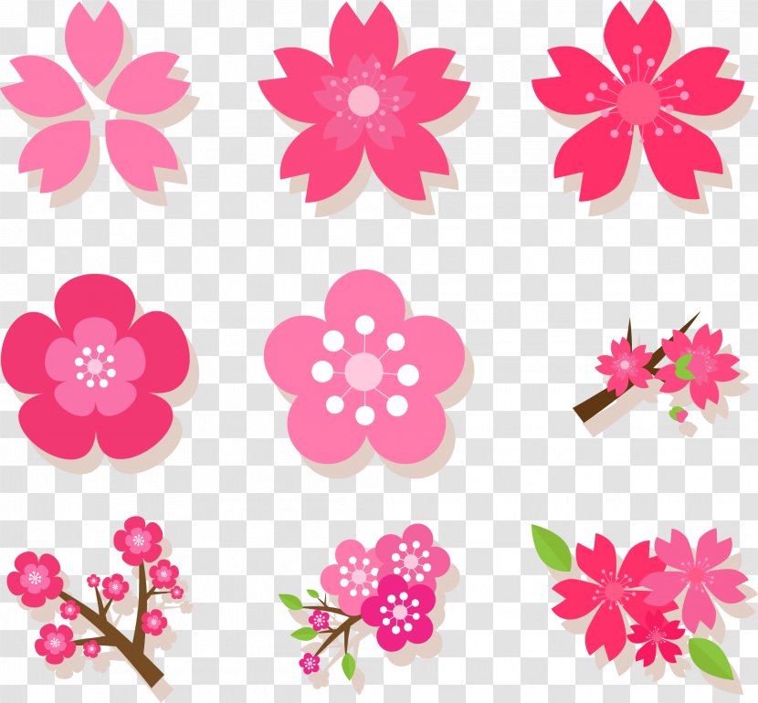 Flower Cherry Blossom Clip Art - Rose - Vector Hand Painted Blossoms Transparent PNG
