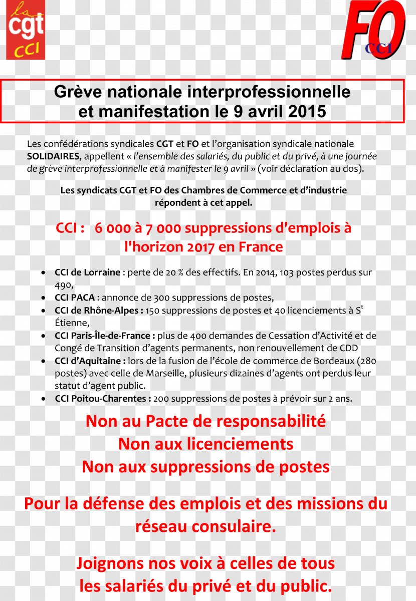 Workers' Force FO-CCI Strike Action Trade Union General Confederation Of Labour - Activism - Tract Transparent PNG