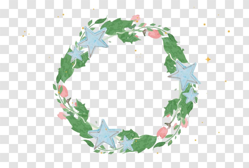 Watercolor Painting Christmas Flower - Wreath - Blue And Green Beautiful Frame Transparent PNG