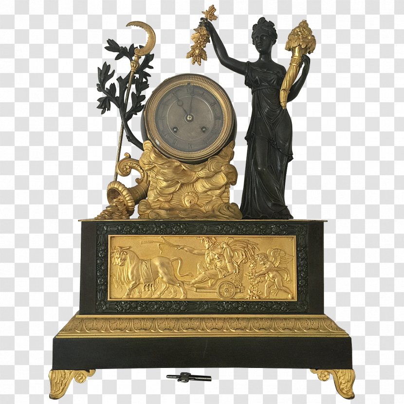 Bronze 01504 Statue Antique Clock - Brass - Roman Numerals Transparent PNG