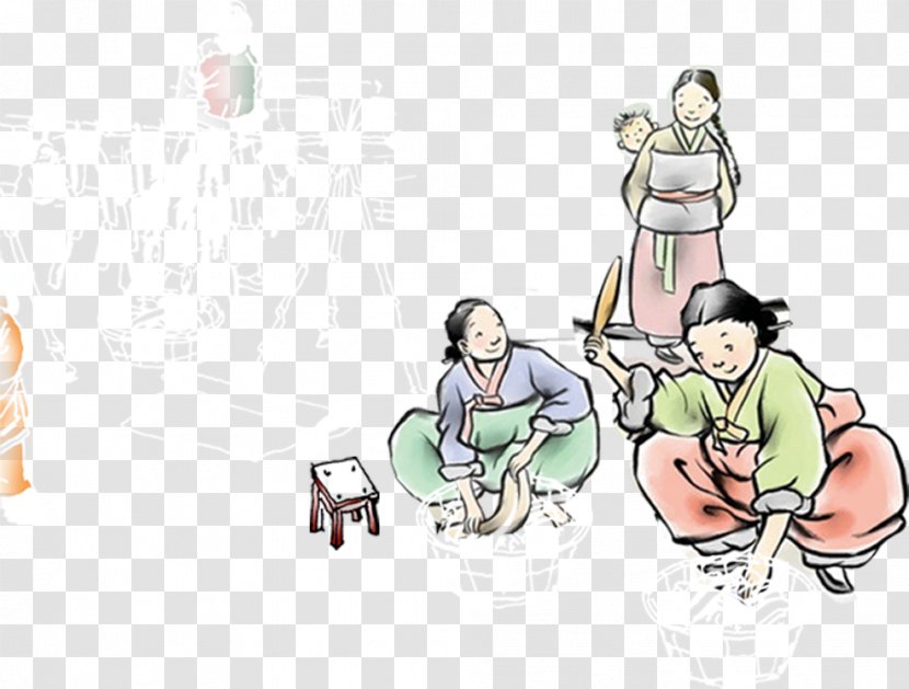 Ink Wash Painting Child Illustration - Cartoon - Peasant Women Transparent PNG