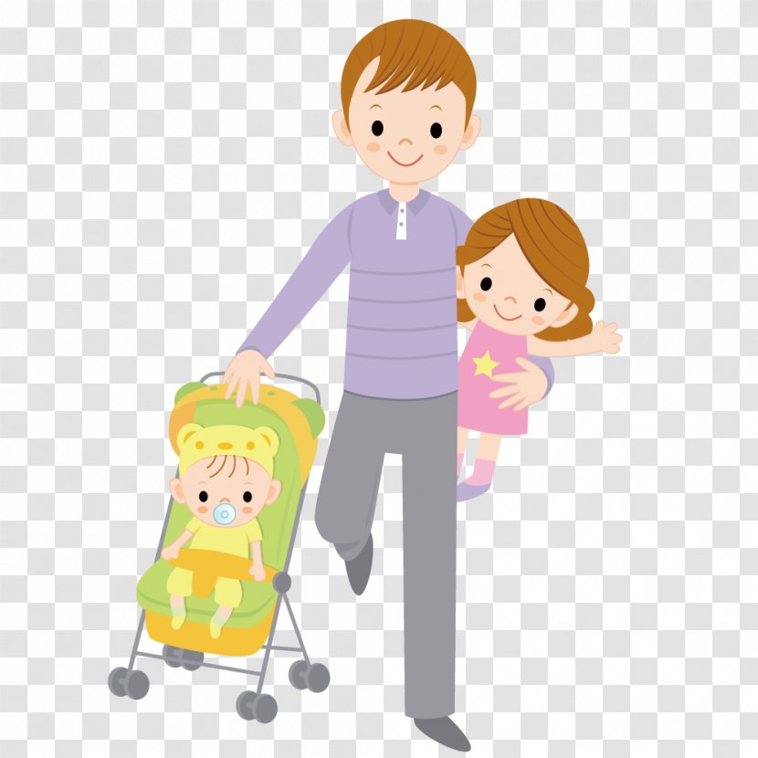 Child Father Drawing Illustration - Her Daughter Pushing Baby Transparent PNG