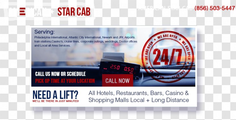 Turnersville American Star Taxi Cab Service & Brand Advertising - Banner - Airport Header Transparent PNG